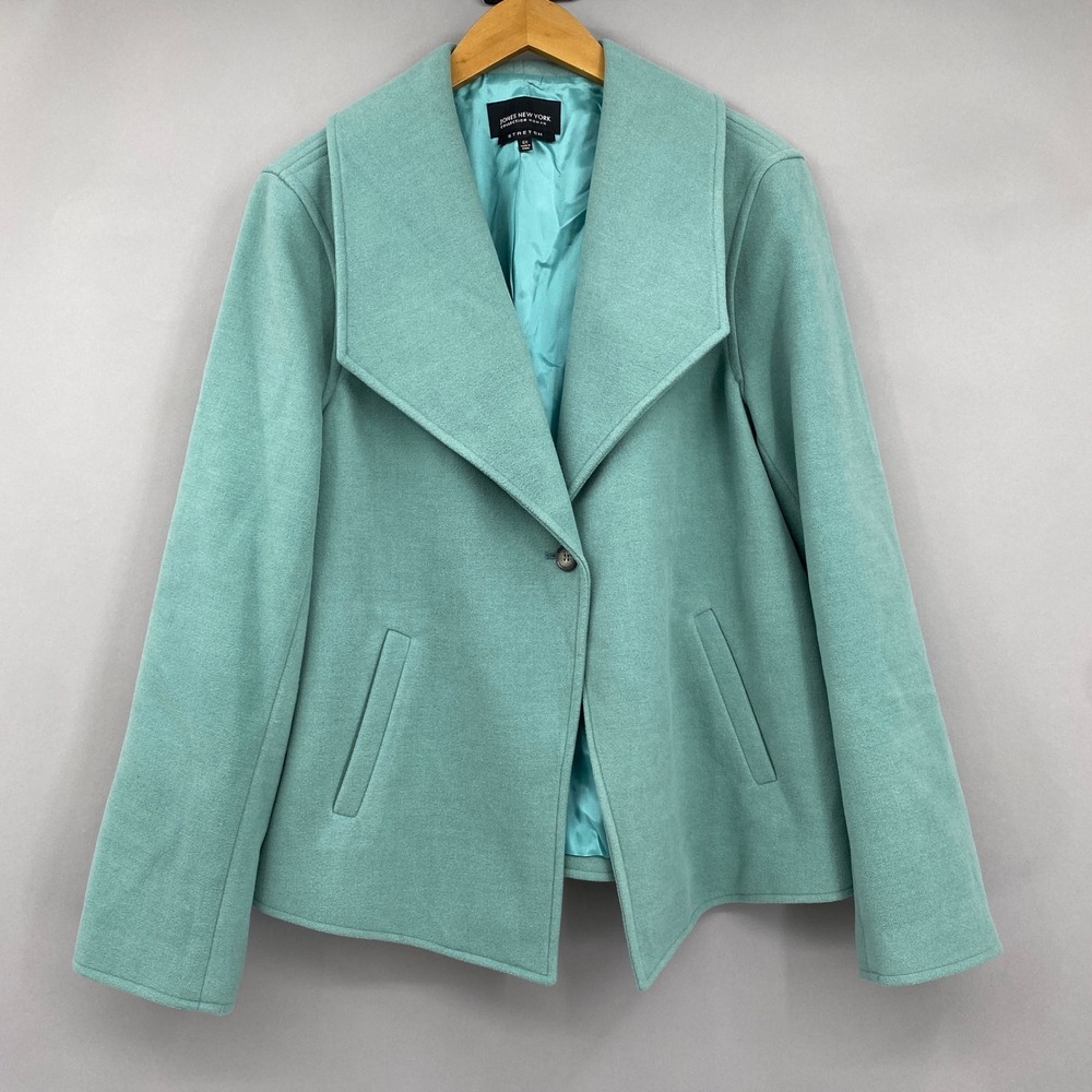 Jones New York Collection Woman Pea Coat Women 0X Aqua Green Shawl Collar
